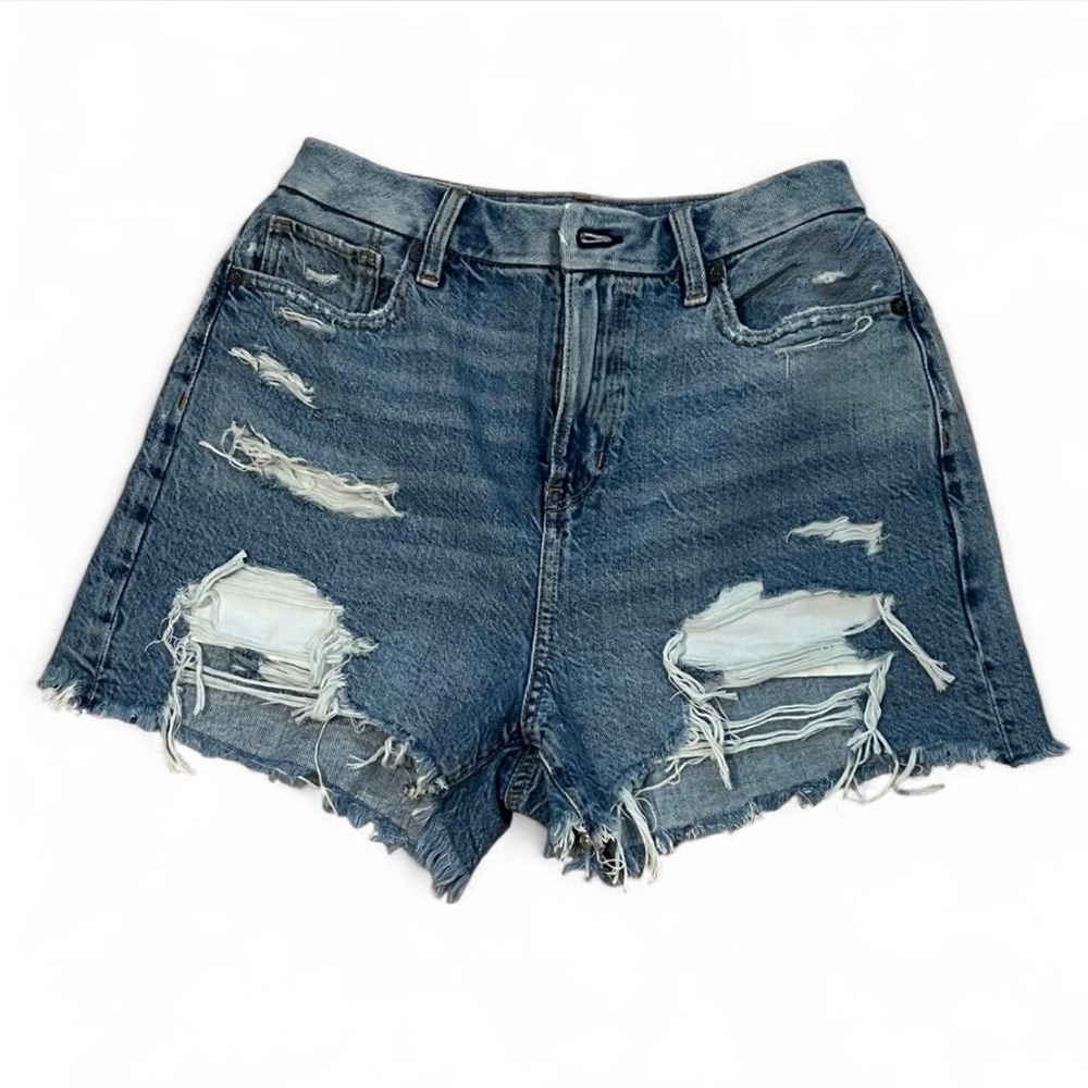 American Eagle Denim Curvy Mom Shorts with Frayed Hem